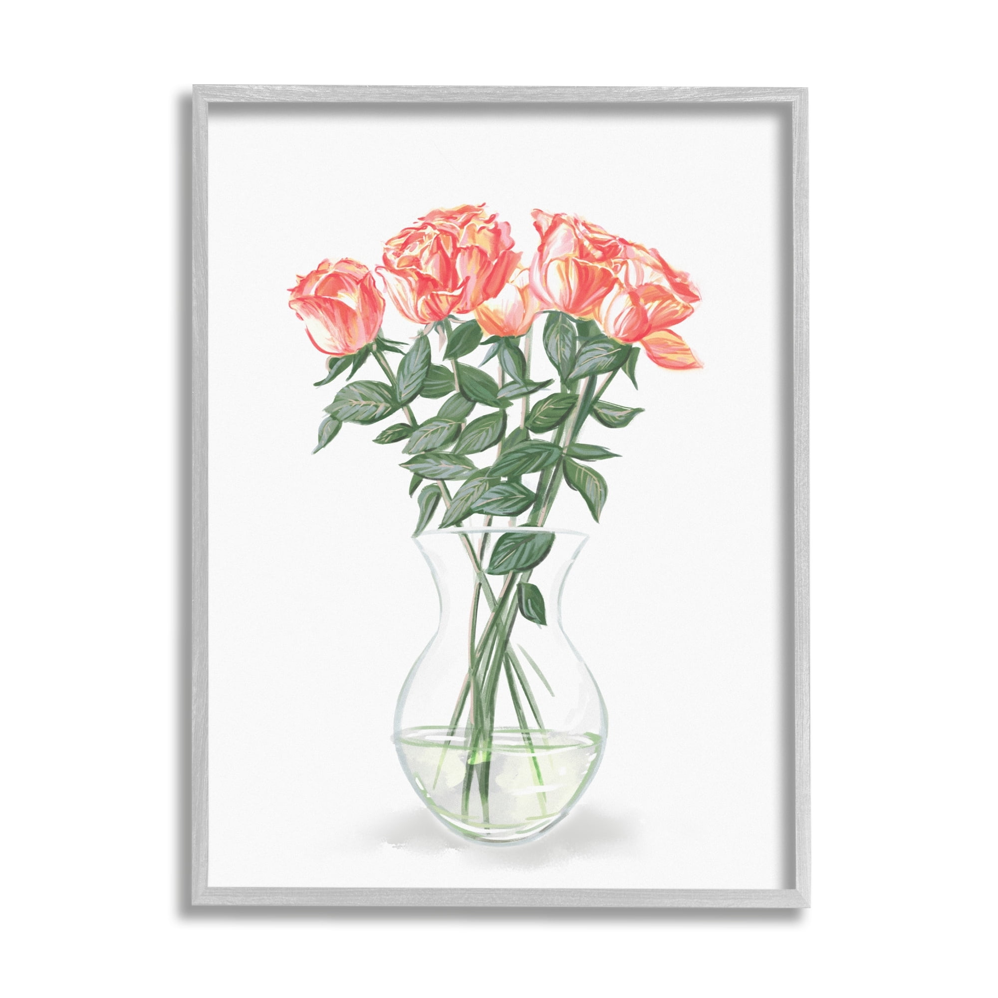 Stupell Industries Pink Rose Bouquet Glass Vase Still Life Painting Gray Framed Art Print Wall Art, Design by Ziwei Li