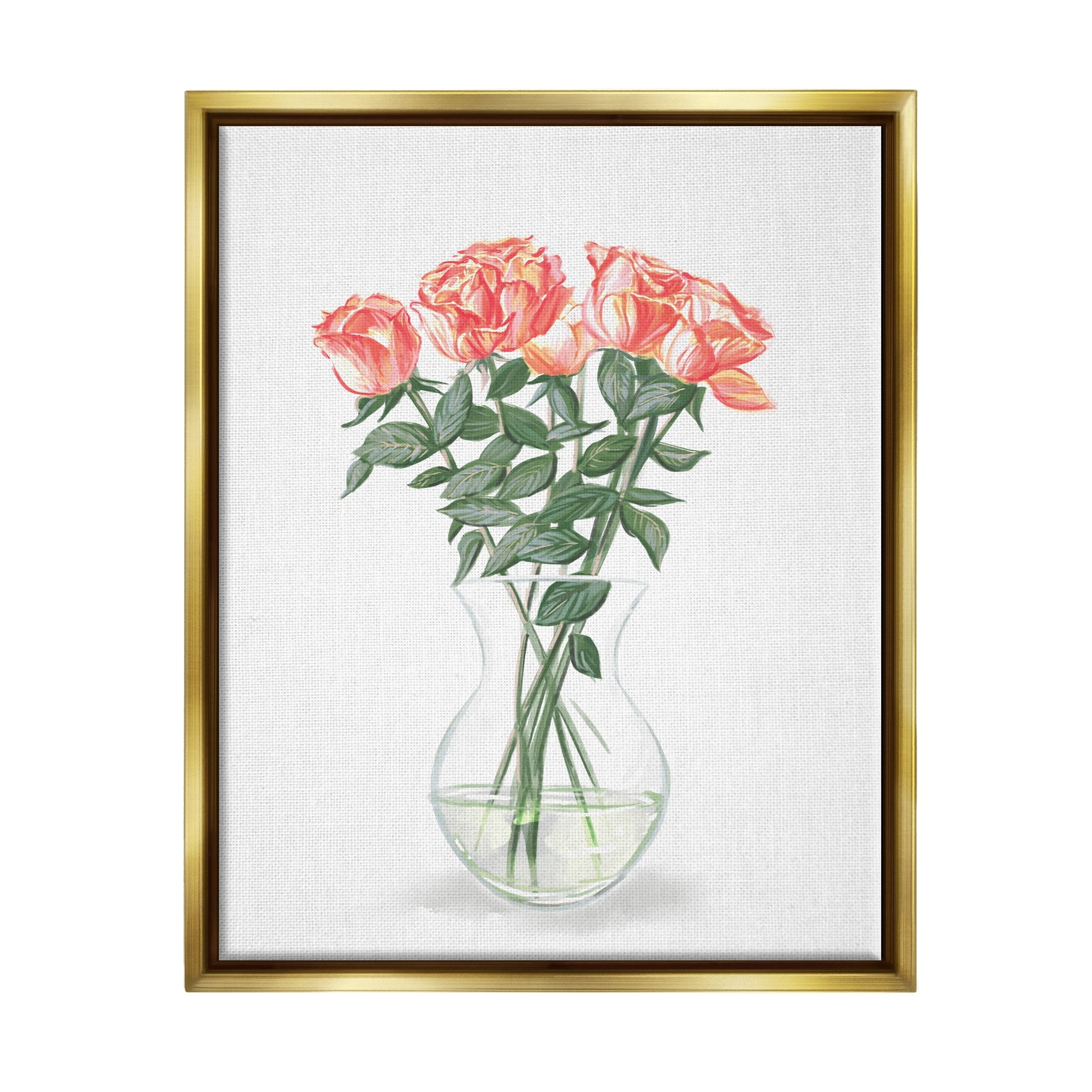 Stupell Industries Pink Rose Bouquet Glass Vase Still Life Painting Metallic Gold Floating Framed Canvas Print Wall Art, Design by Ziwei Li
