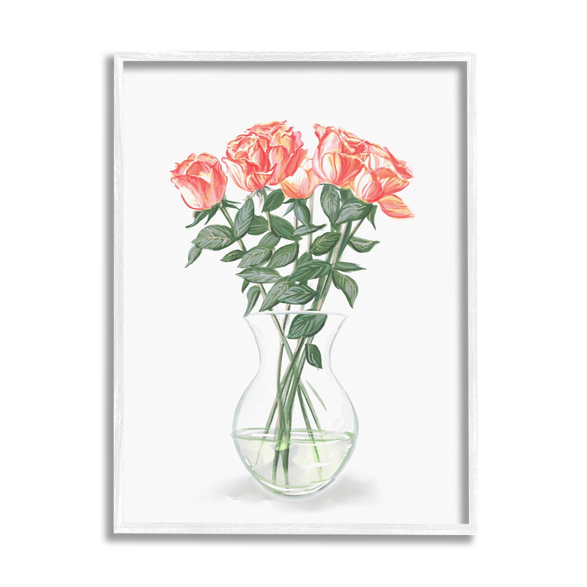 Stupell Industries Pink Rose Bouquet Glass Vase Still Life Painting White Framed Art Print Wall Art, Design by Ziwei Li