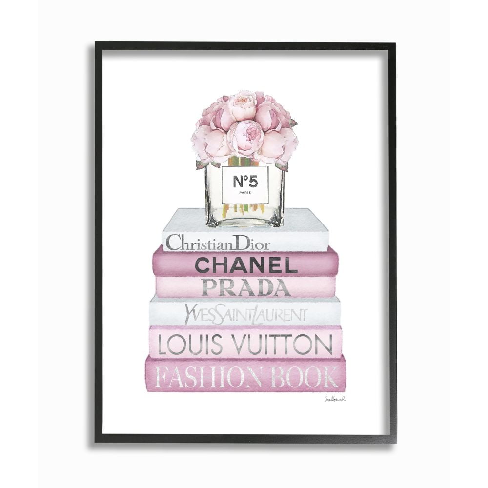 Stupell Industries Pink Rose Bouquet and Fashion Designer Bookstack Designed by Amanda Greenwood