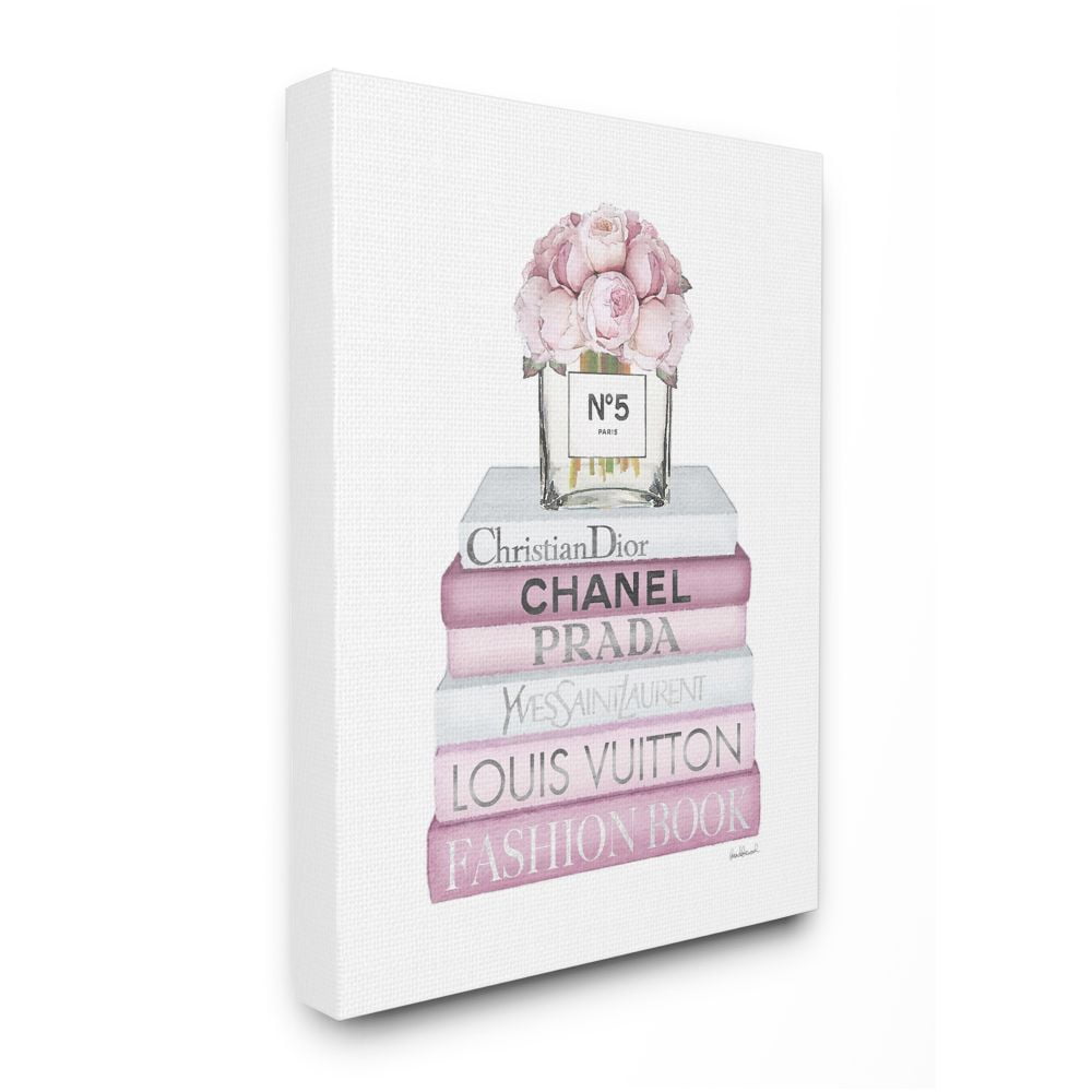 Stupell Industries Pink Rose Bouquet and Fashion Designer Bookstack Designed by Amanda Greenwood