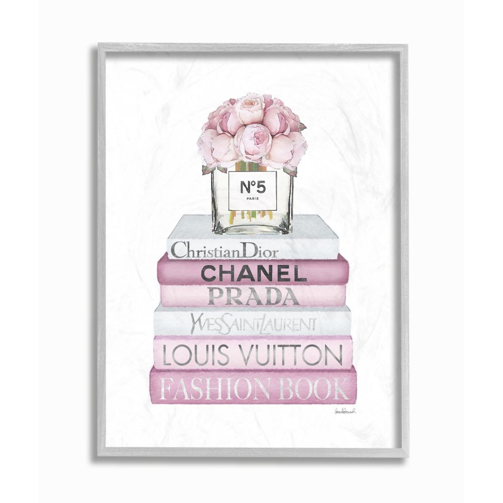 Stupell Industries Pink Rose Bouquet and Fashion Designer Bookstack Designed by Amanda Greenwood