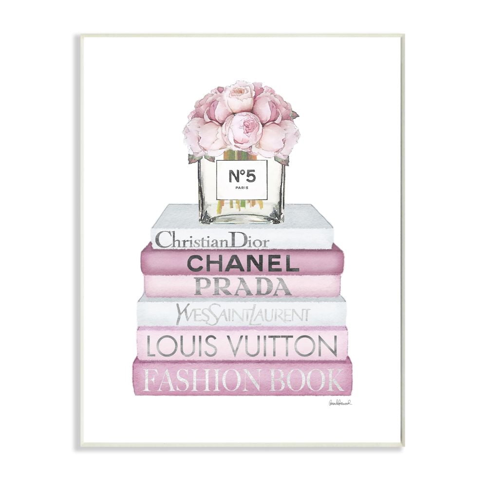 Stupell Industries Pink Rose Bouquet and Fashion Designer Bookstack Designed by Amanda Greenwood