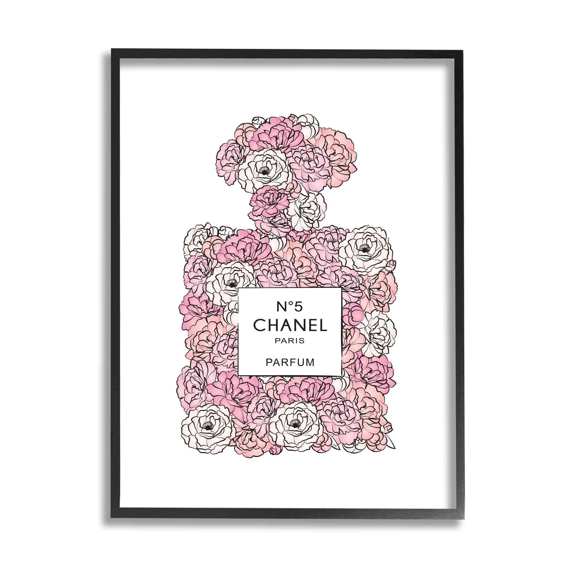 Stupell Industries Pink Rose Floral Perfume Bottle Designer Fashion Botanical & Floral Painting Black Framed Art Print Wall Art, 11 x 14