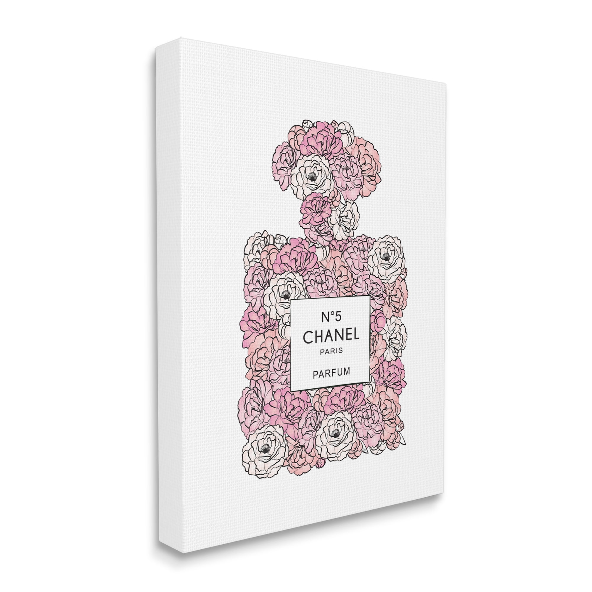 Pink and White Floral Perfume Bottle Canvas Wall Art, 16 x 20