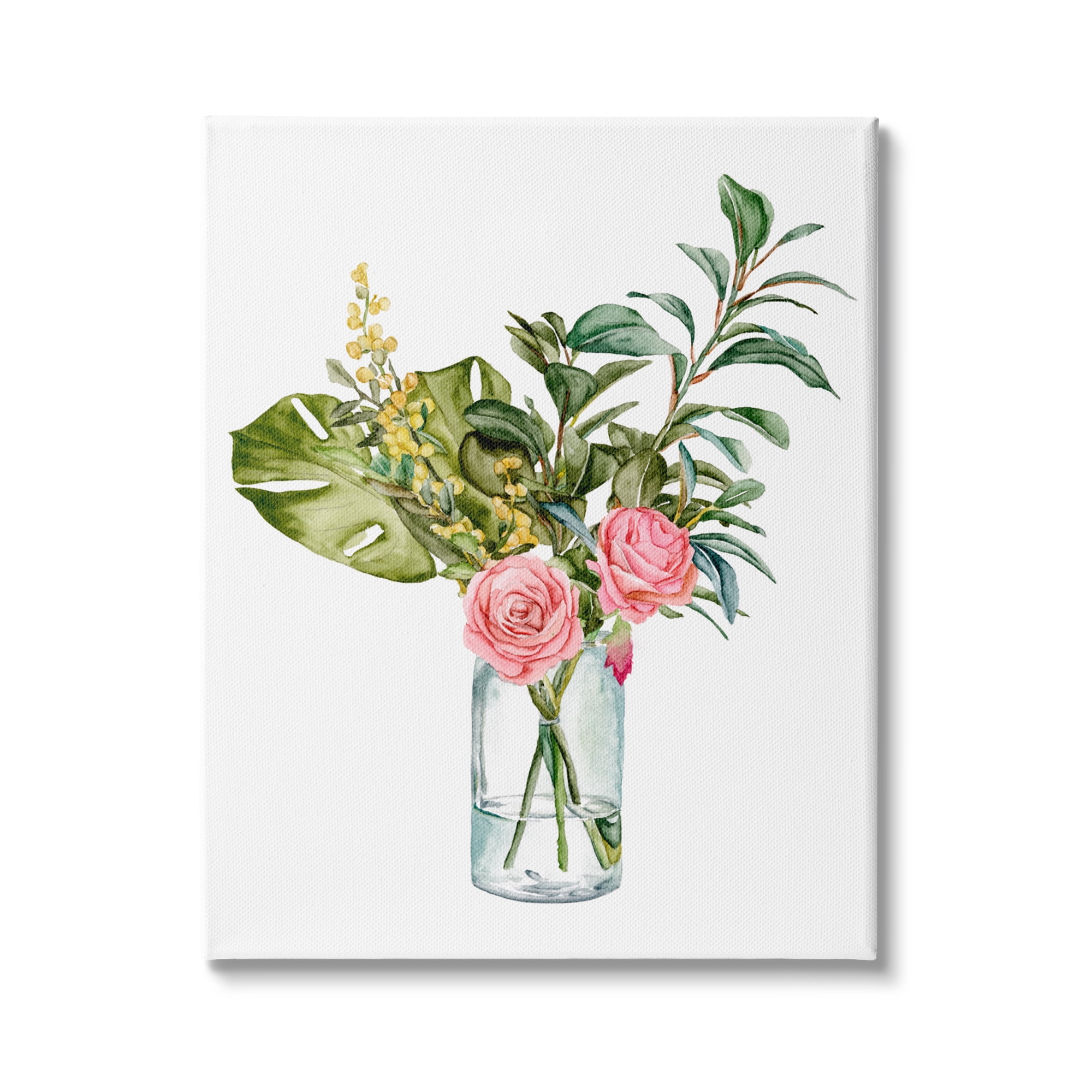 Stupell Industries Pink Rose Flowers Monstera Leaves Watercolor Still Life, 36 x 48, Design by Melissa Wang