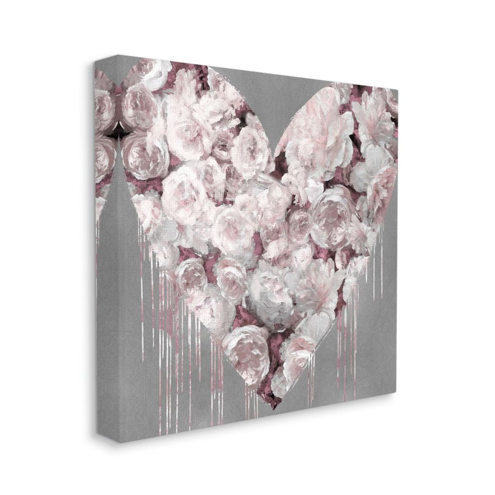 Pink Rose Heart on Gray Canvas Wall Art, 24x24