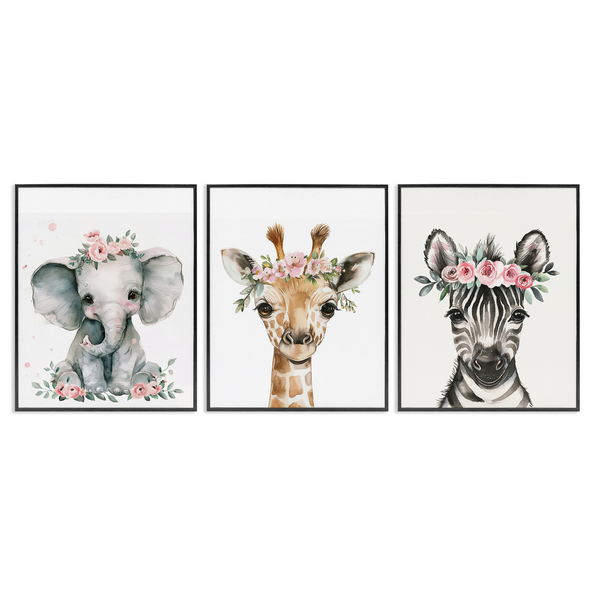 Stupell Industries Pink Rose Jungle Animals Animals Painting Black Framed Art Print Wall Art, 11 x 14, Set of 3