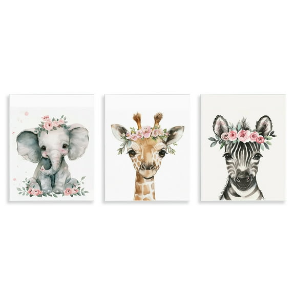 Stupell Industries Pink Rose Jungle Animals Animals Painting Unframed Art Print Wall Art, 11 x 14, Set of 3