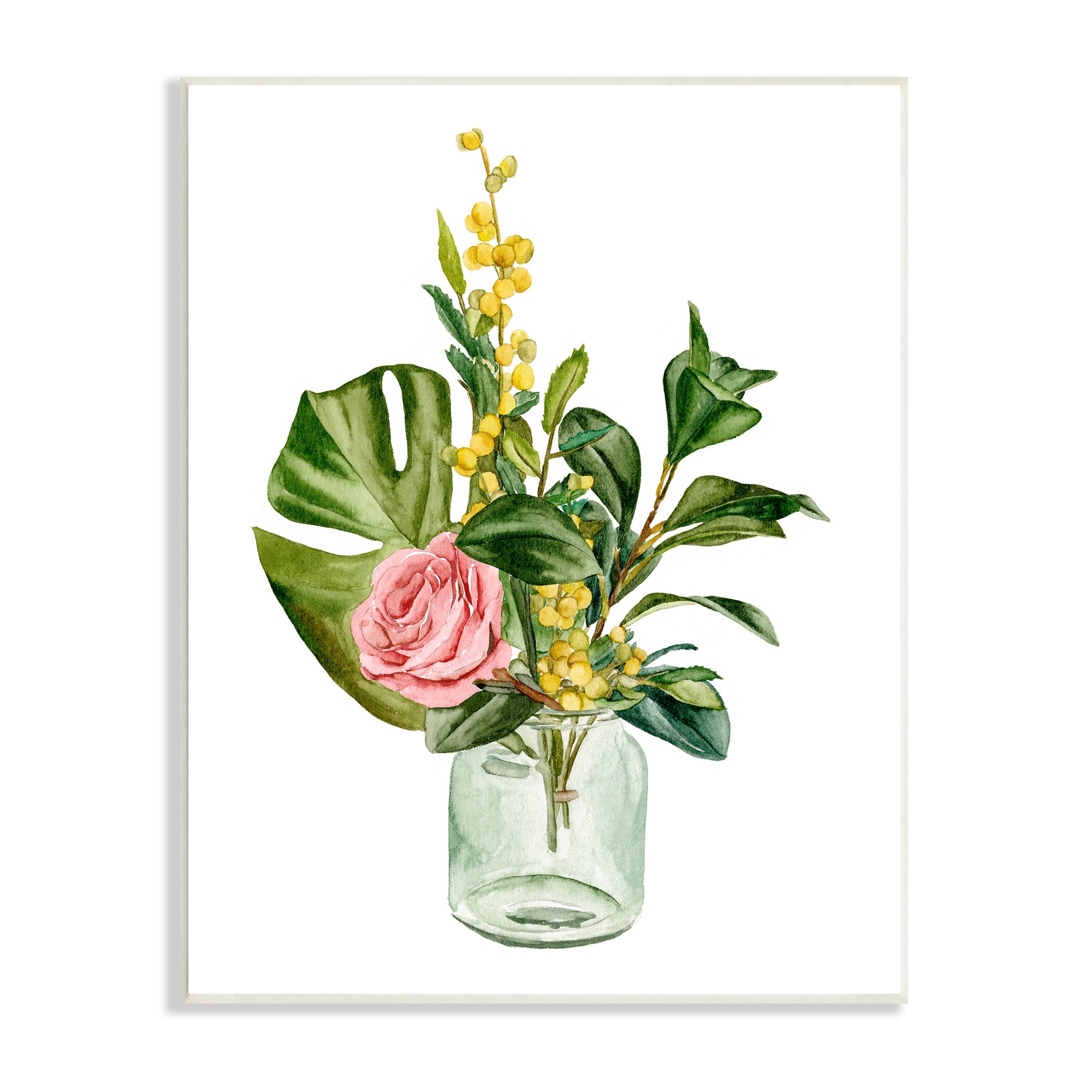 Stupell Industries Pink Rose Yellow Botanical Bouquet Glass Jar Watercolor, 10 x 15, Design by Melissa Wang