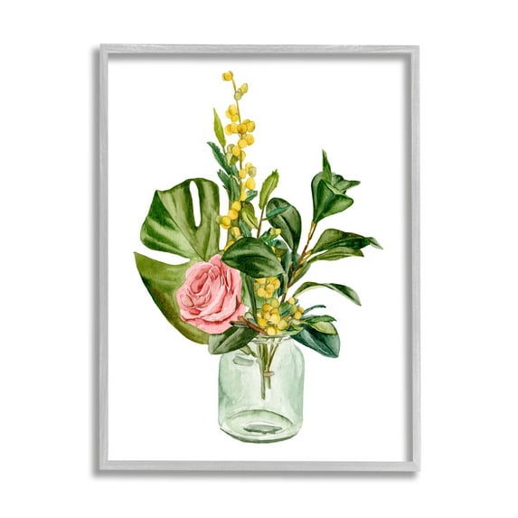 Stupell Industries Pink Rose Yellow Botanical Bouquet Glass Jar Watercolor, 11 x 14, Design by Melissa Wang