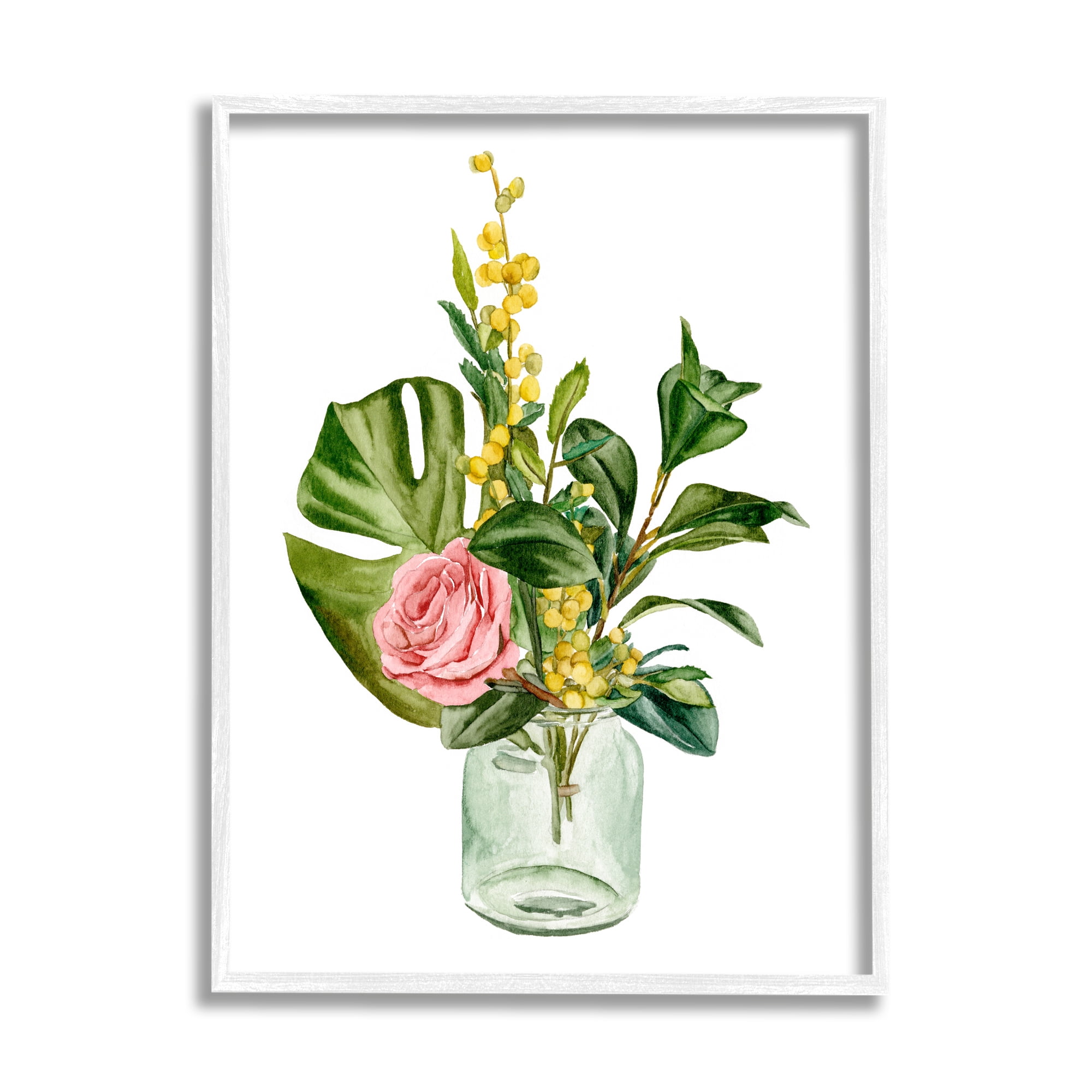 Stupell Industries Pink Rose Yellow Botanical Bouquet Glass Jar Watercolor, 16 x 20, Design by Melissa Wang