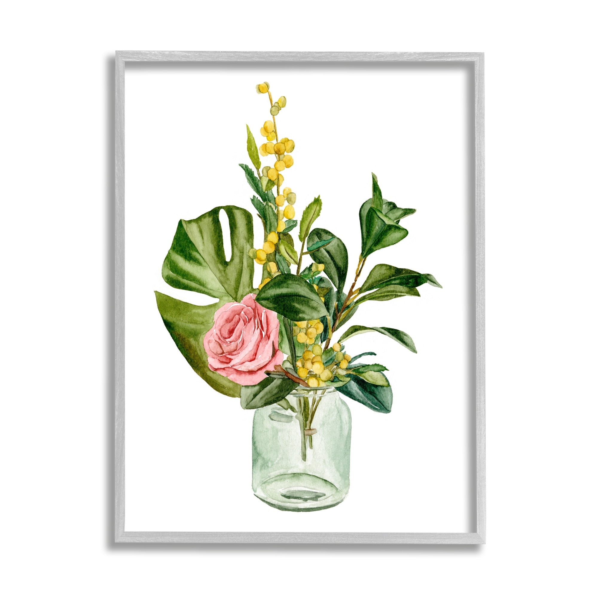 Stupell Industries Pink Rose Yellow Botanical Bouquet Glass Jar Watercolor, 24 x 30, Design by Melissa Wang