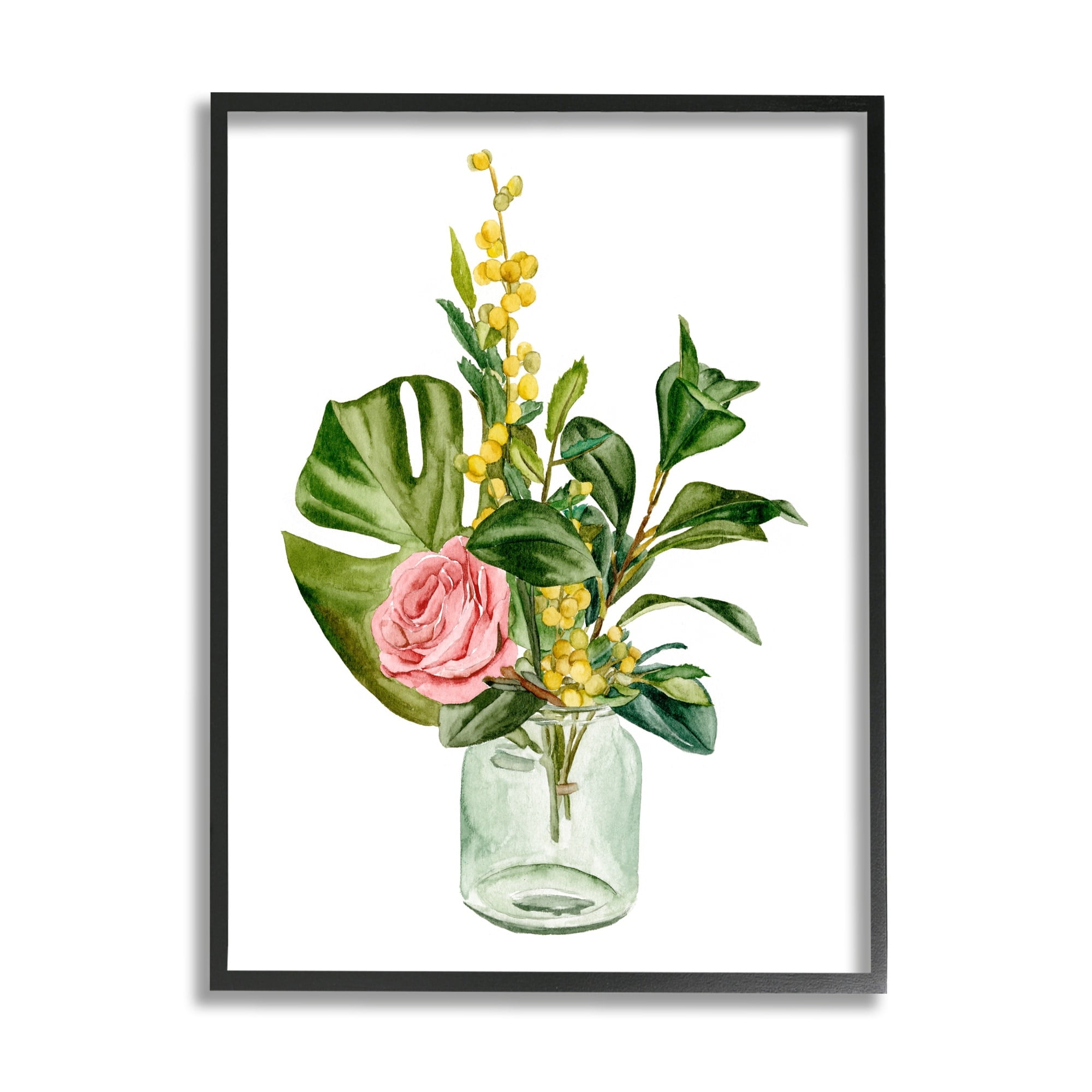 Stupell Industries Pink Rose Yellow Botanical Bouquet Glass Jar Watercolor, 24 x 30, Design by Melissa Wang