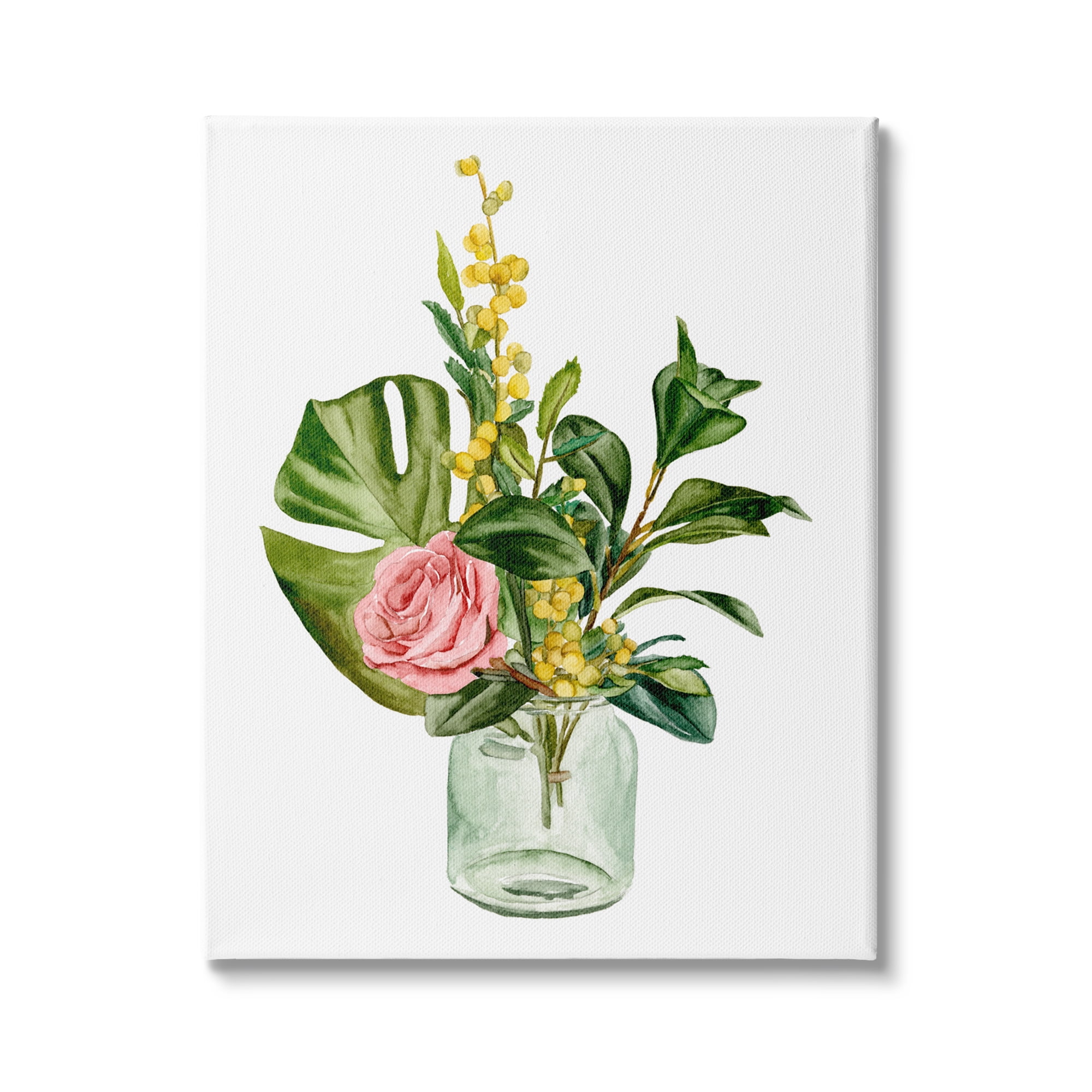 Stupell Industries Pink Rose Yellow Botanical Bouquet Glass Jar Watercolor, 36 x 48, Design by Melissa Wang