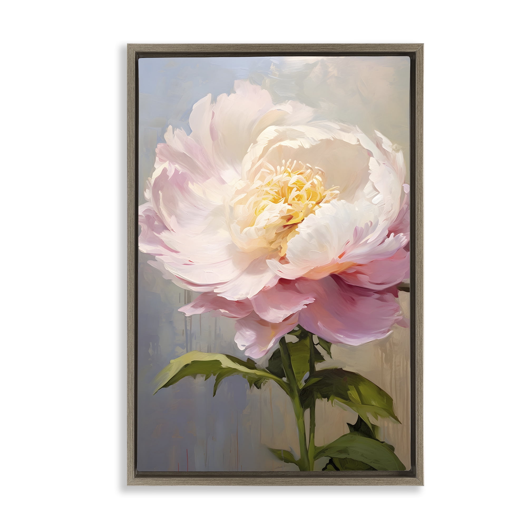 Stupell Industries Pink Rose in Bloom Botanical & Floral Painting Brown Floater Framed Art Print Wall Art, 17 x 25