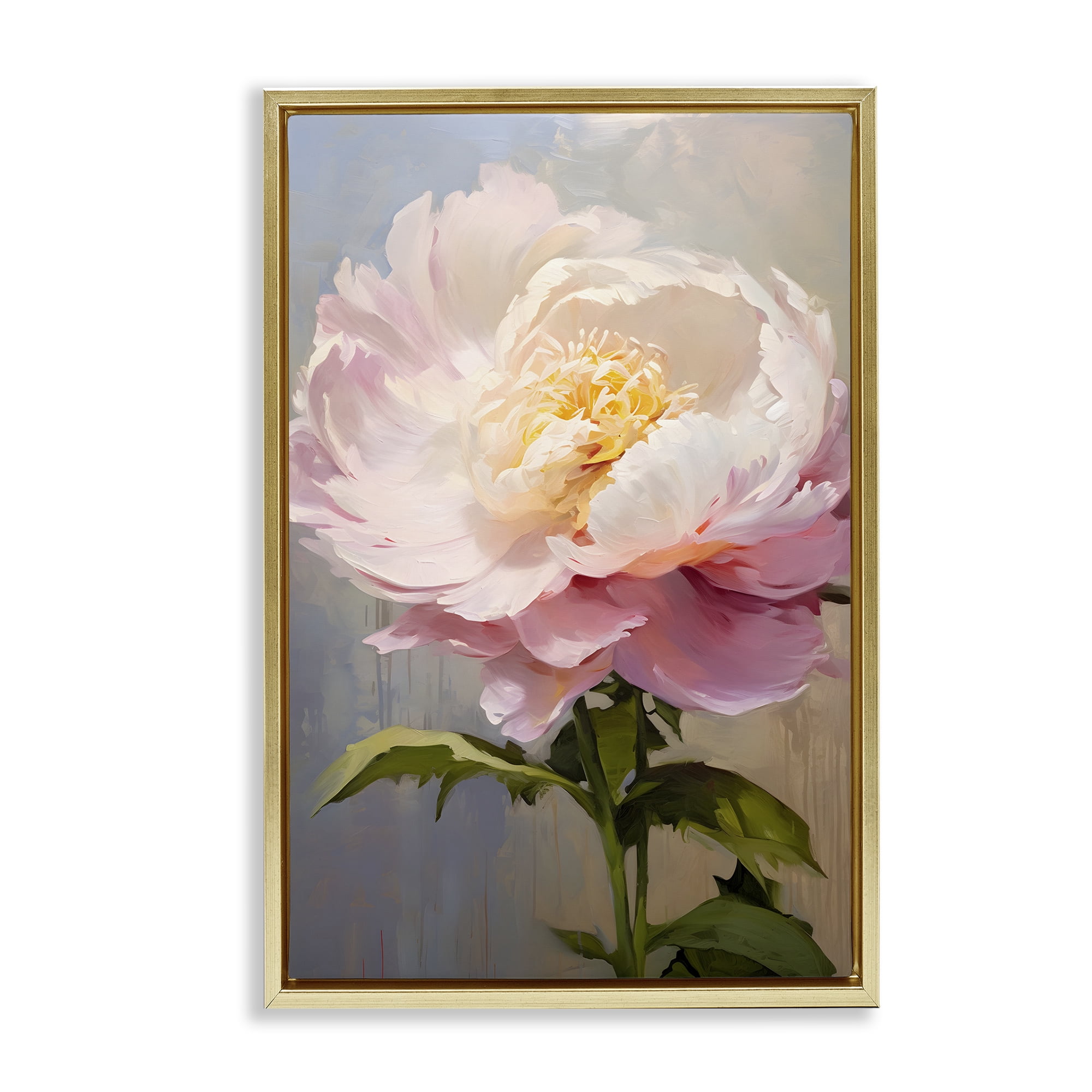 Stupell Industries Pink Rose in Bloom Botanical & Floral Painting Gold Floater Framed Art Print Wall Art, 21 x 31
