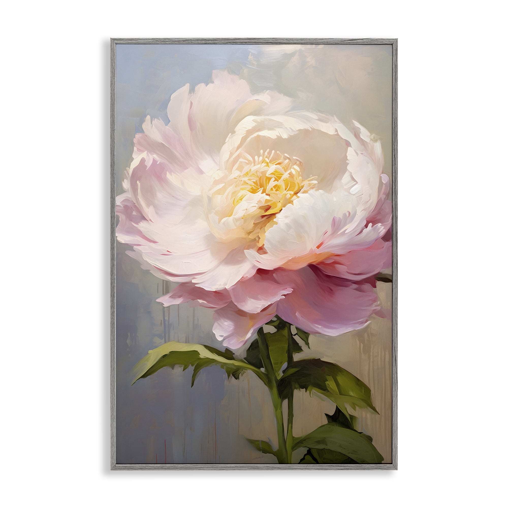 Stupell Industries Pink Rose in Bloom Botanical & Floral Painting Gray Framed Art Print Wall Art, 20 x 30
