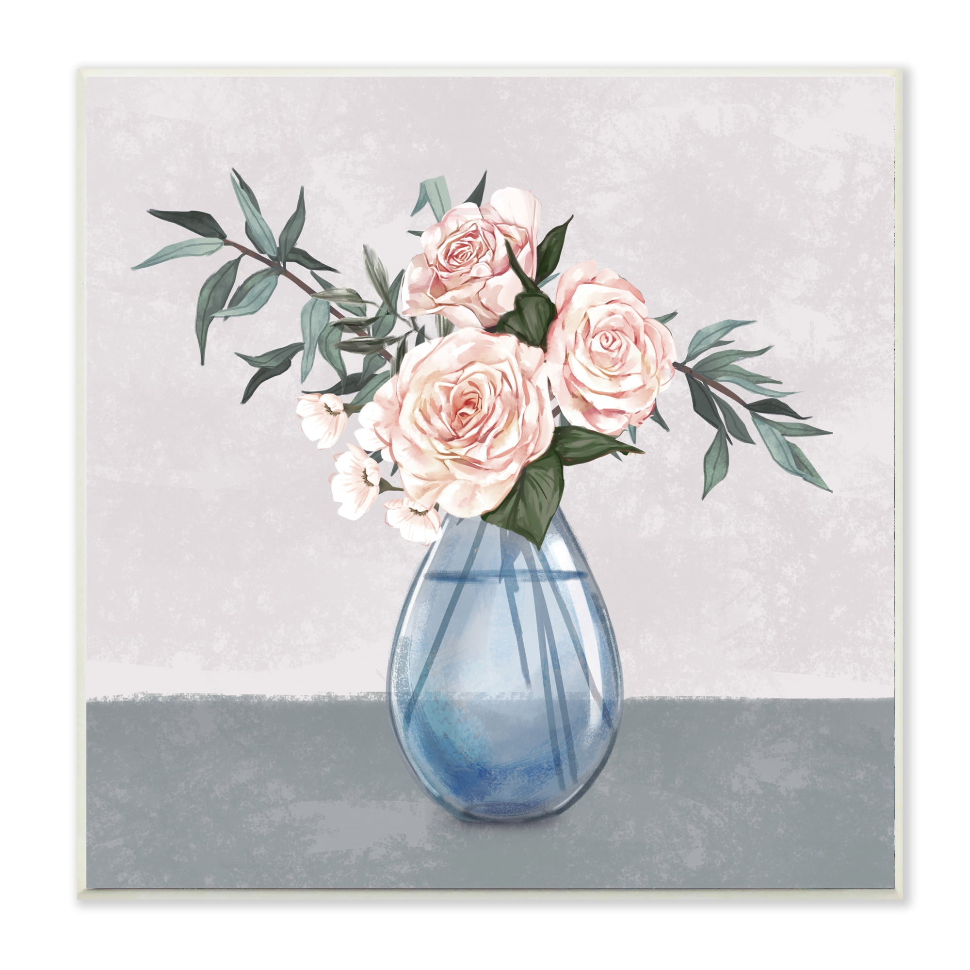 Stupell Industries Pink Roses Blue Teardrop Vase Soft Florals,12 x 12,Designed by Ziwei Li