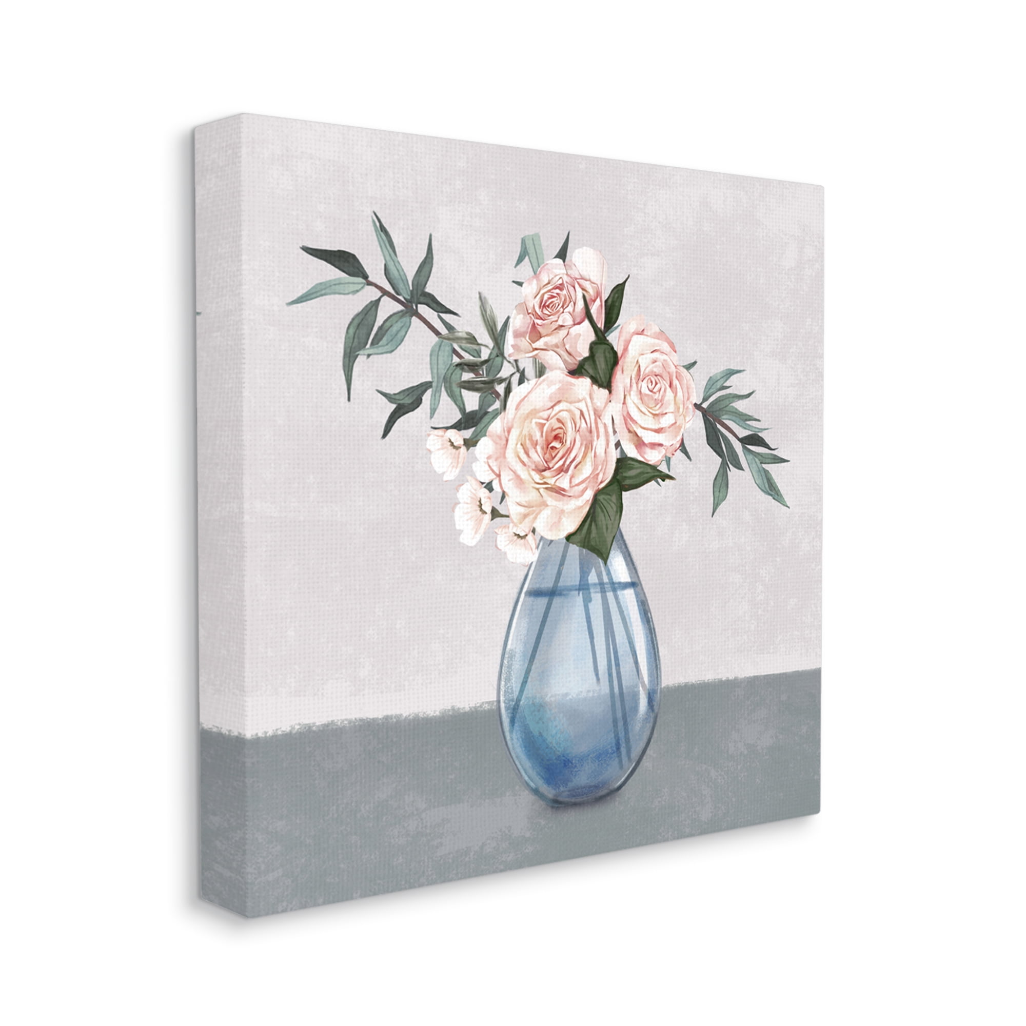 Stupell Industries Pink Roses Blue Teardrop Vase Soft Florals,24 x 24,Designed by Ziwei Li