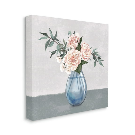 Stupell Industries Pink Roses Blue Teardrop Vase Soft Florals,30 x 30,Designed by Ziwei Li