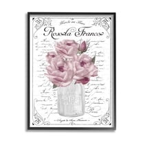 Stupell Industries Pink Roses Bouquet French Words Fancy Script Background Graphic Art Black Framed Art Print Wall Art, Design by Lettered and Lined