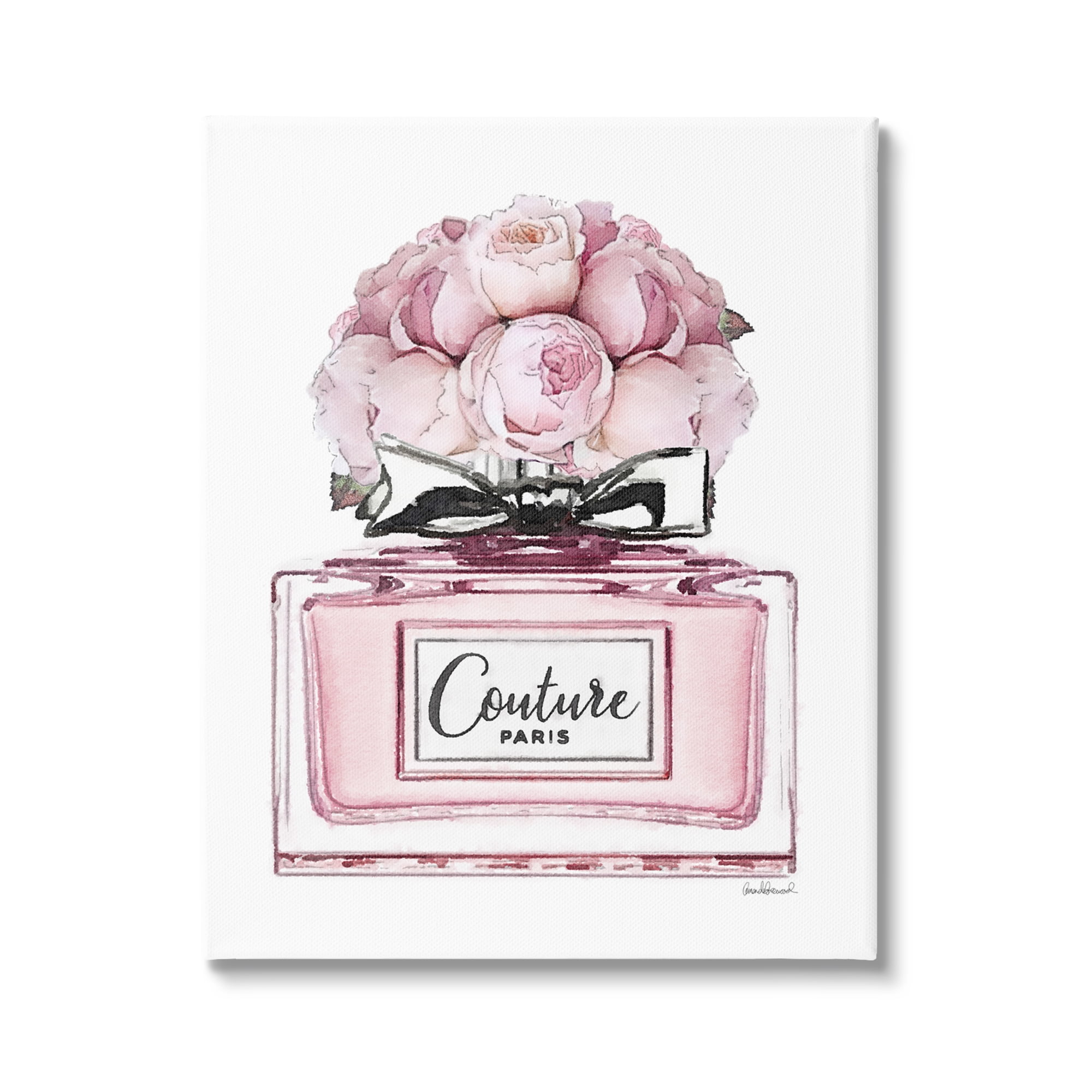 Stupell Industries Pink Roses Perfume Botanical & Floral Painting Gallery Wrapped Canvas Art Print Wall Art, 30 x 40