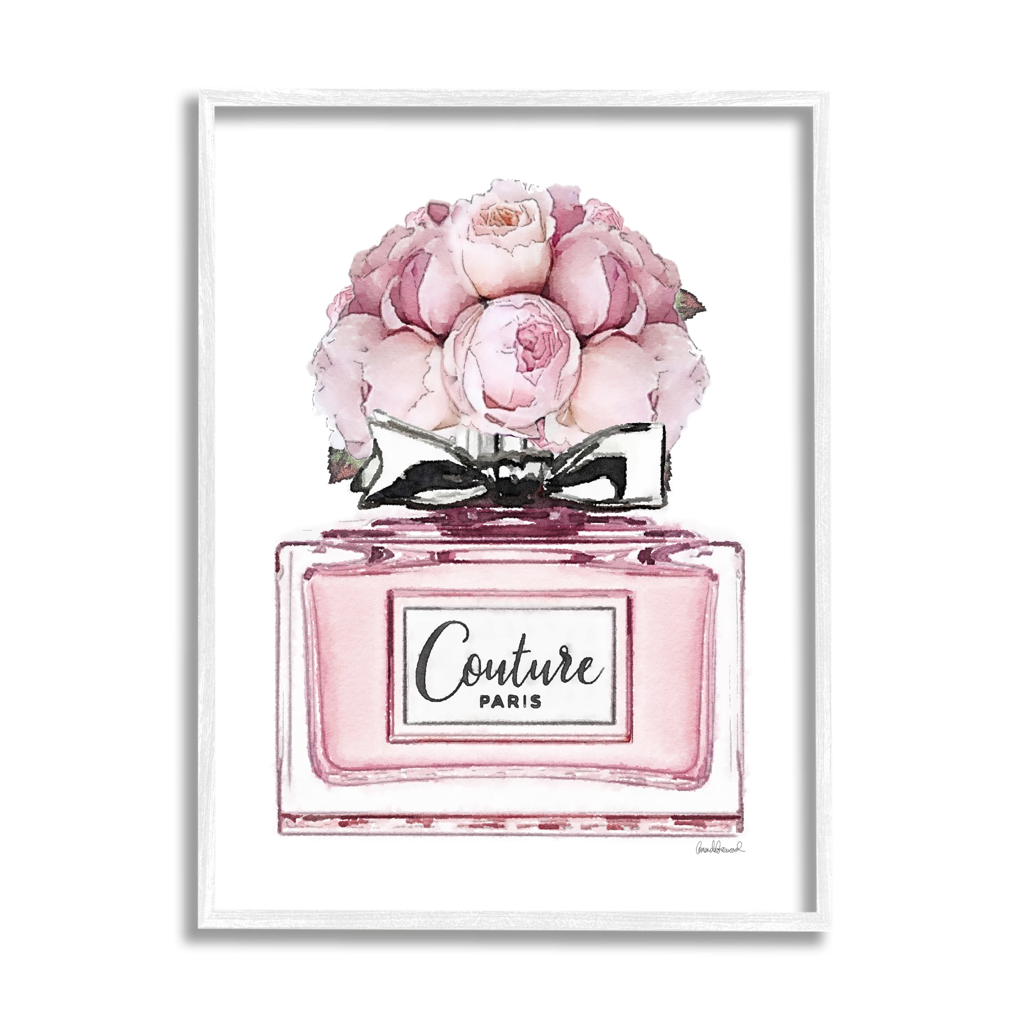 Stupell Industries Pink Roses Perfume Botanical & Floral Painting White Framed Art Print Wall Art, 16 x 20