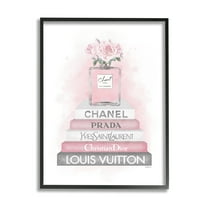 Stupell Industries Pink Roses Perfume Bottle Glam Fashion Bookstack Glam Painting Black framed Art Print Wall Art, 24 x 30, Design by Amanda Greenwood