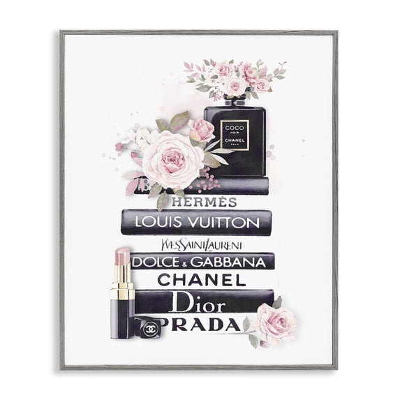 Stupell Industries Shabby Chic Pink Roses and Toiletries Fashion Glam Bookstack Gray Framed Giclee Art, 16 x 20, by Ros Ruseva