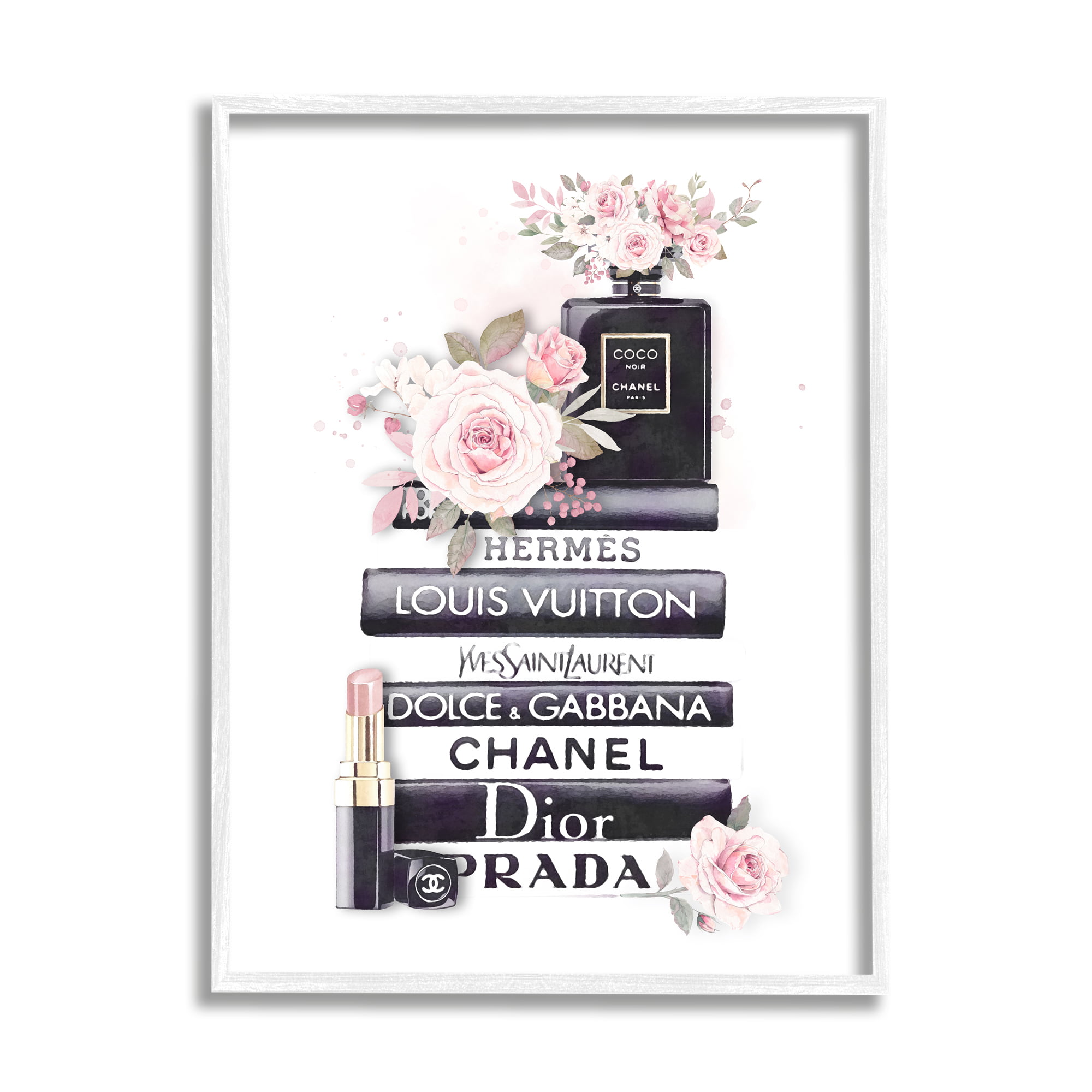 Stupell Pink Roses and Toiletries Fashion Glam Bookstack Framed Wall Art - 16 x 20 - White