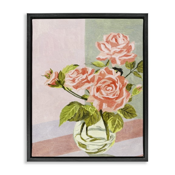 Stupell Industries Pink Roses on Pastels Plants & Flowers Painting Black Floater Framed Canvas Art Print Wall Art, 17 x 21