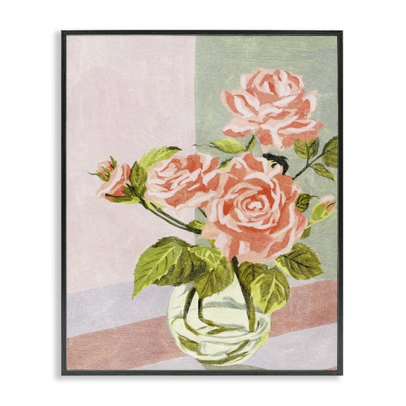 Stupell Industries Pink Roses on Pastels Plants & Flowers Painting Black Framed Art Print Wall Art, 11 x 14