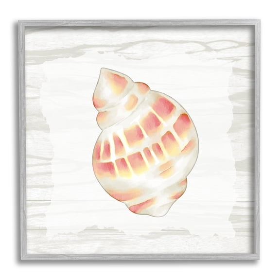 Stupell Industries Pink Rustic Seashell Animals & Insects Painting Gray Framed Art Print Wall Art, 12 x 12