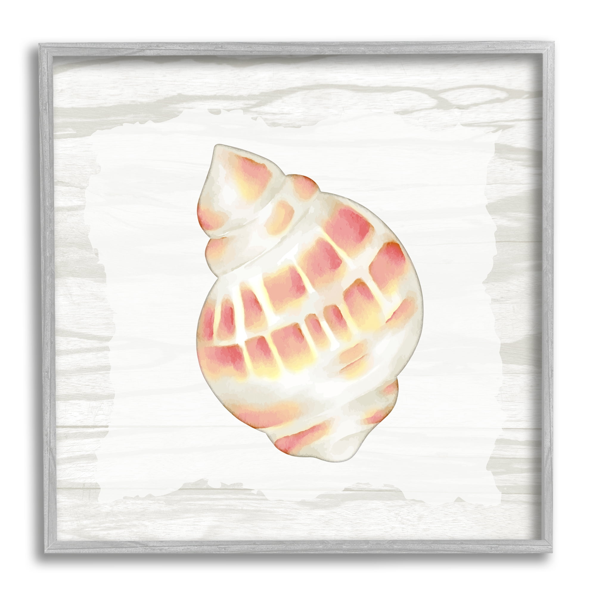 Stupell Industries Pink Rustic Seashell Animals & Insects Painting Gray Framed Art Print Wall Art, 17 x 17