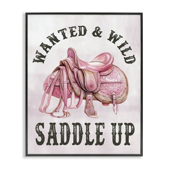 Stupell Industries Pink Saddle Up Cowgirl Text & Numbers Painting Black Framed Art Print Wall Art, 11 x 14