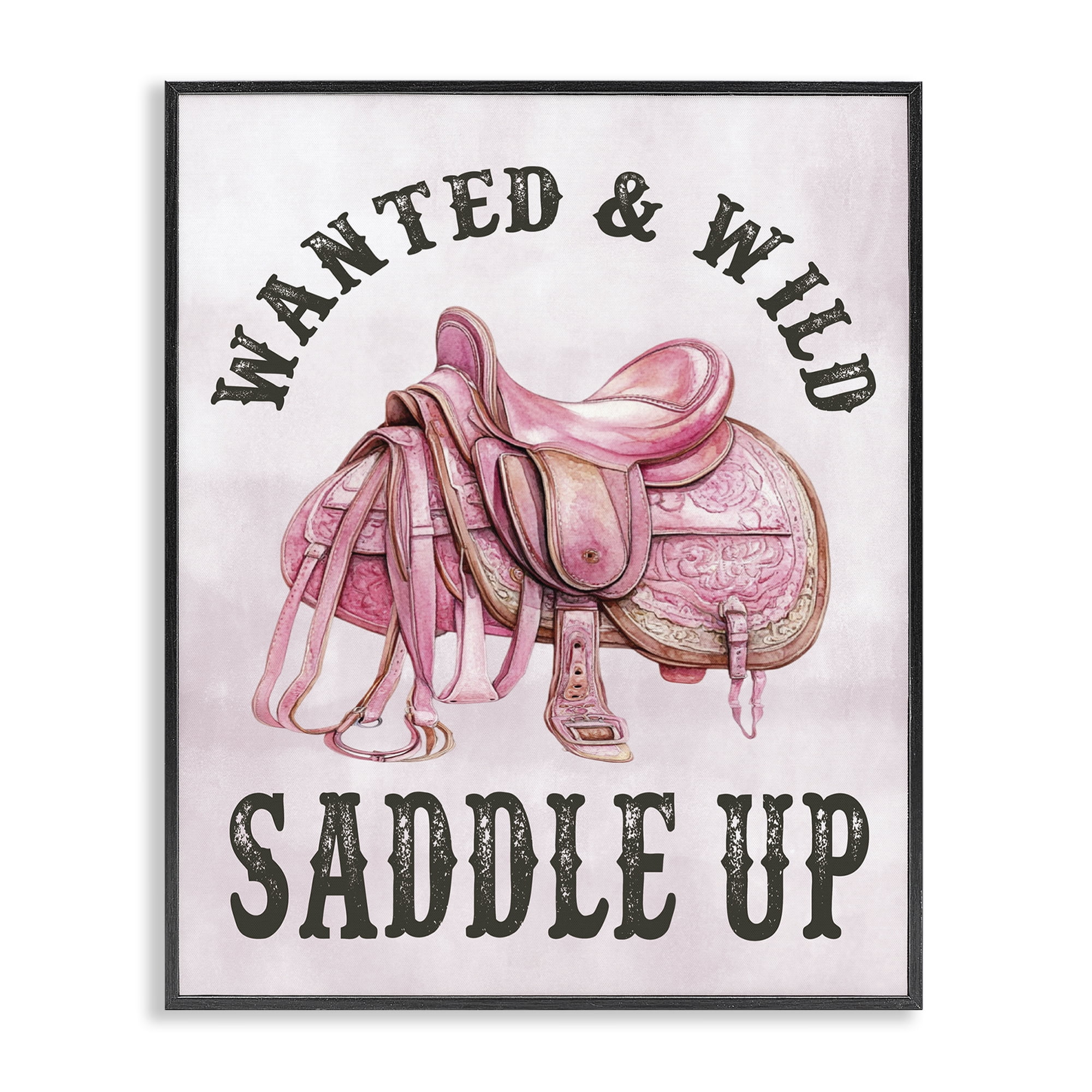Stupell Industries Pink Saddle Up Cowgirl Text & Numbers Painting Black Framed Art Print Wall Art, 16 x 20