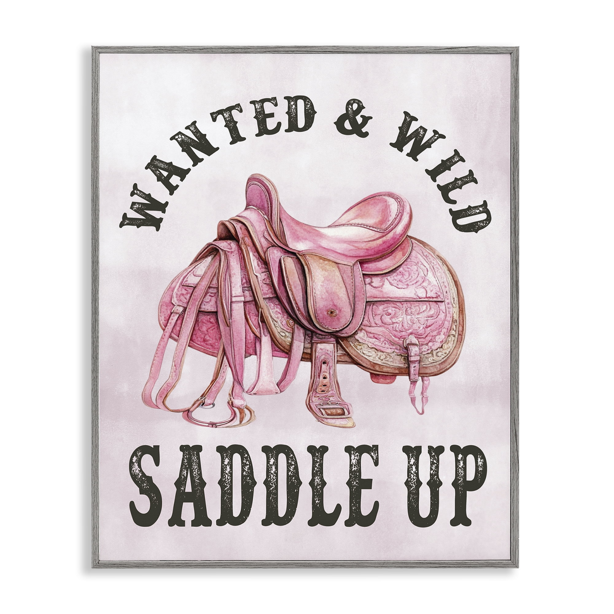 Stupell Industries Pink Saddle Up Cowgirl Text & Numbers Painting Gray Framed Art Print Wall Art, 11 x 14
