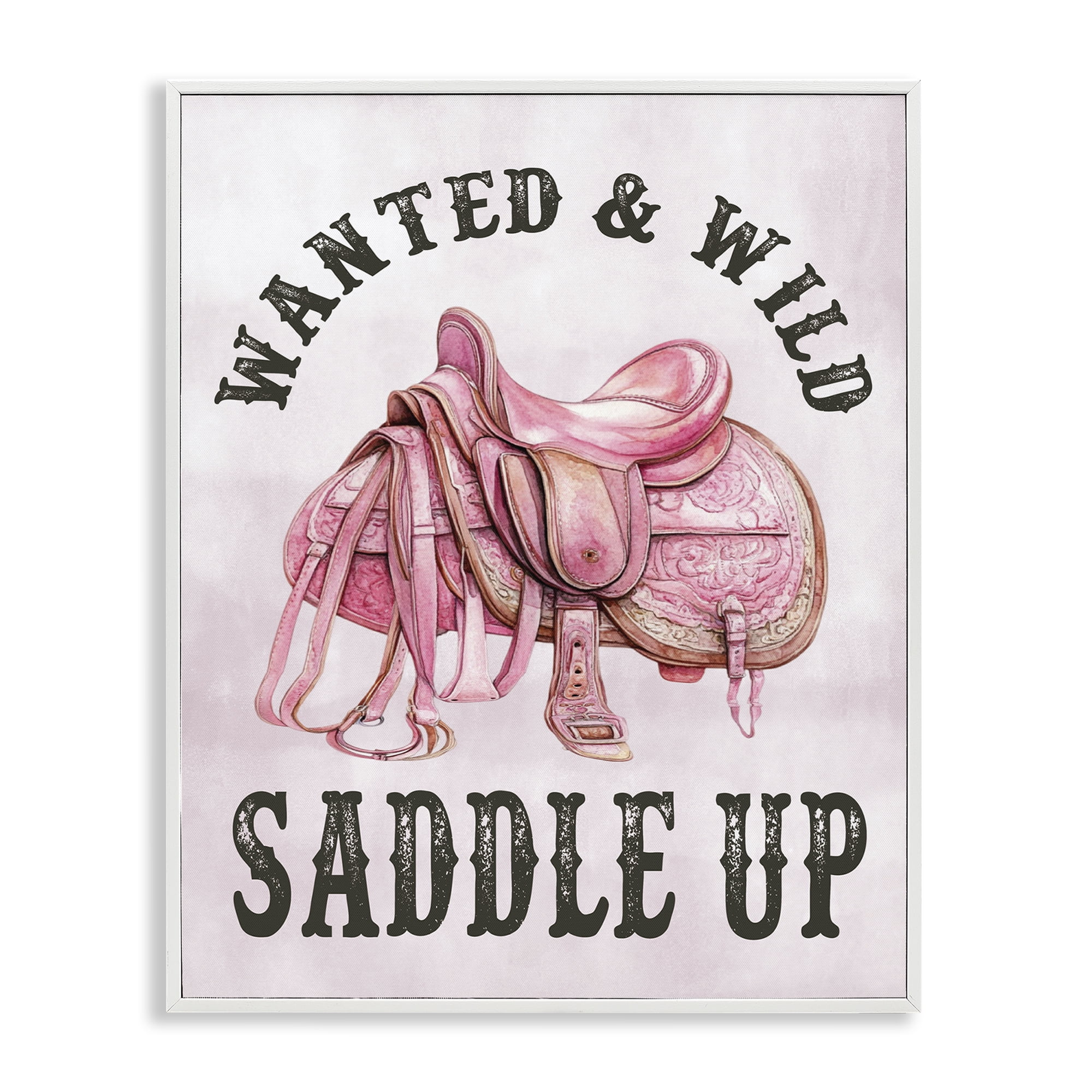 Stupell Industries Pink Saddle Up Cowgirl Text & Numbers Painting White Framed Art Print Wall Art, 16 x 20