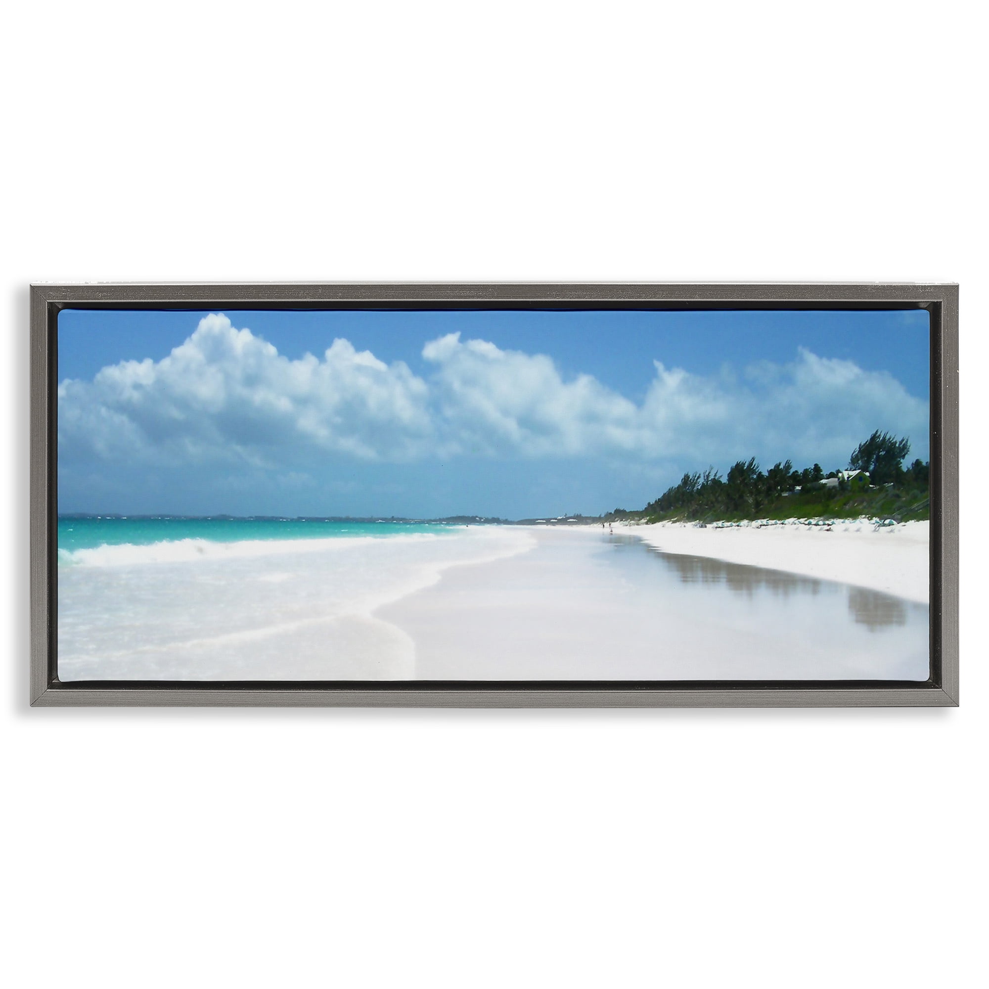 Stupell Industries Pink Sands Shore Landscape Photography Gray Floater Framed Canvas Art Print Wall Art, 31 x 14