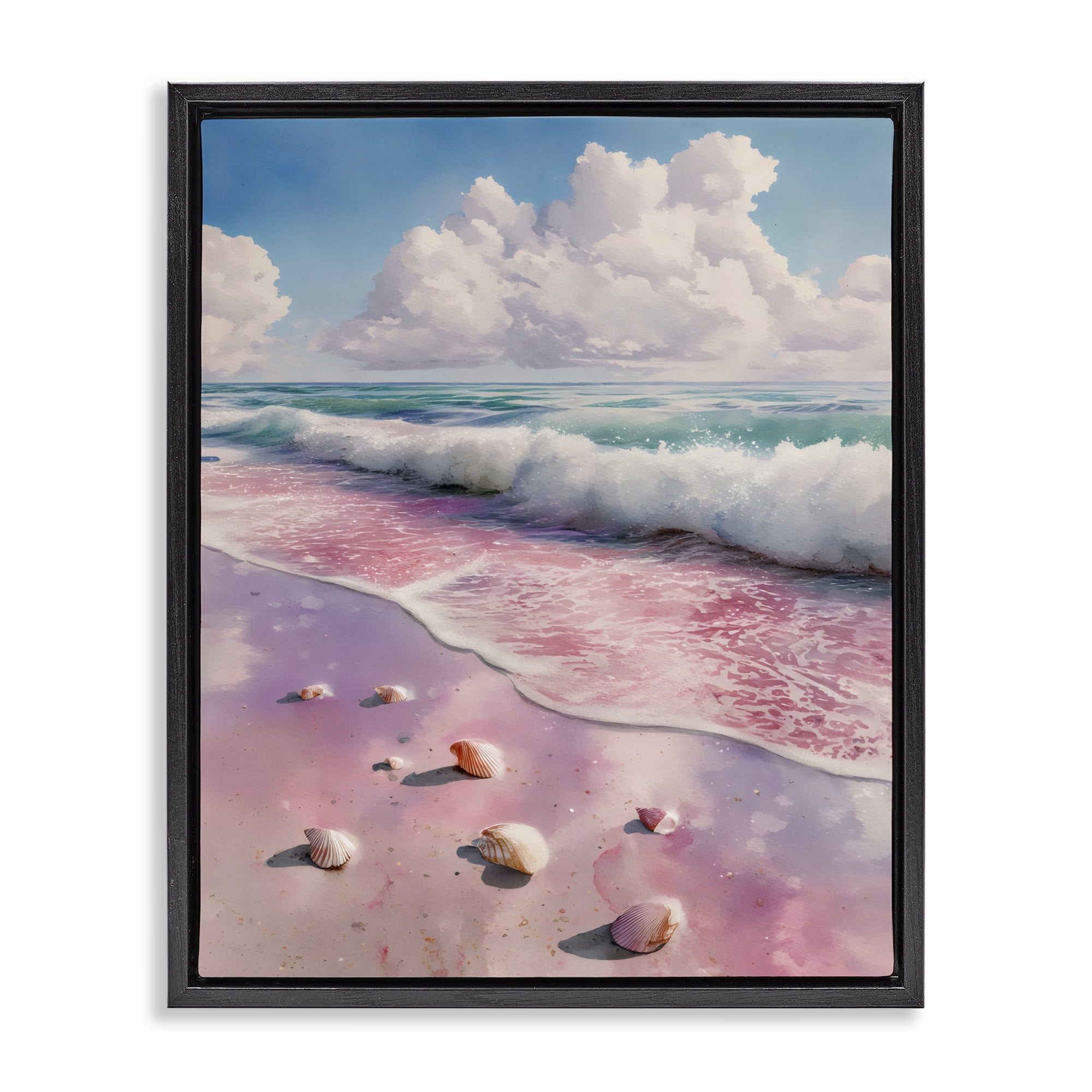 Stupell Industries Pink Sands with Scattered Shells Black Framed Floater Canvas Wall Art, design by Franklyn Gregory