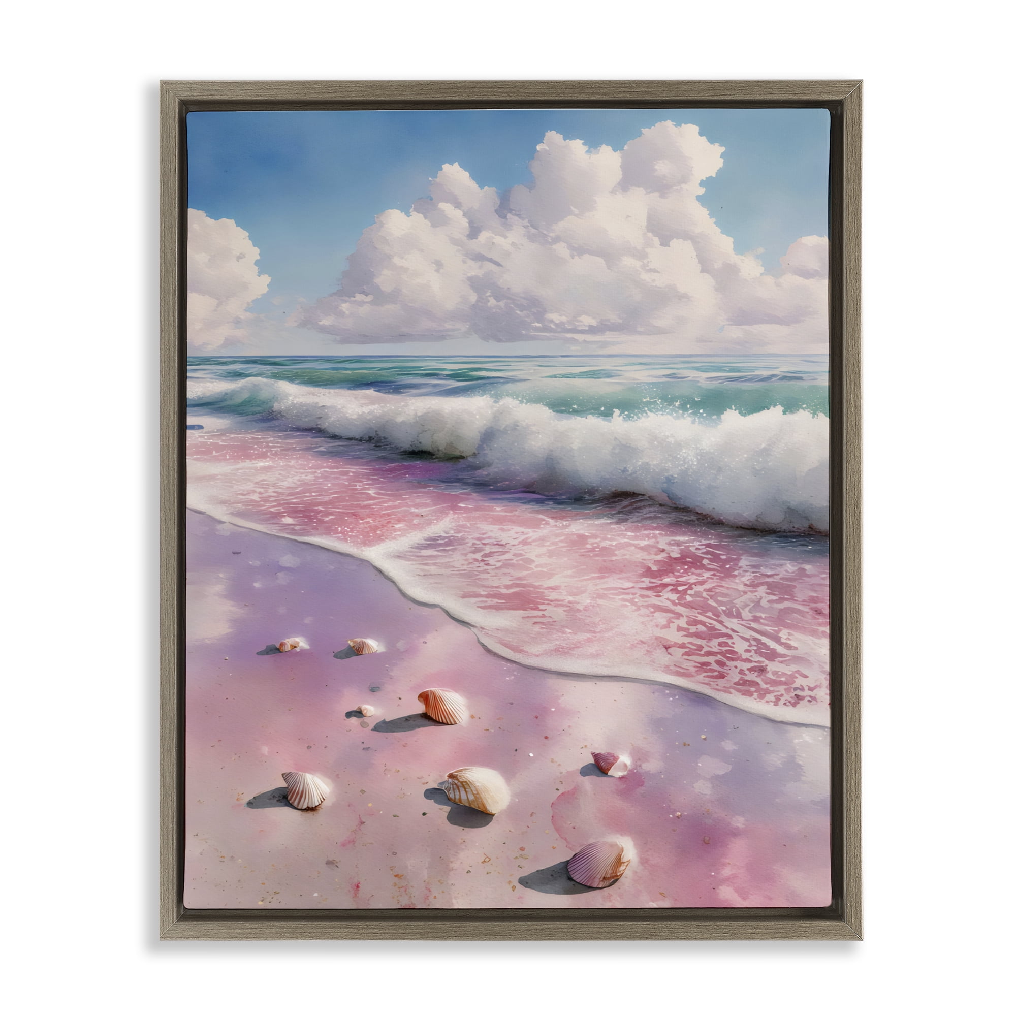 Stupell Industries Pink Sands with Scattered Shells Brown Framed Floater Canvas Wall Art, design by Franklyn Gregory