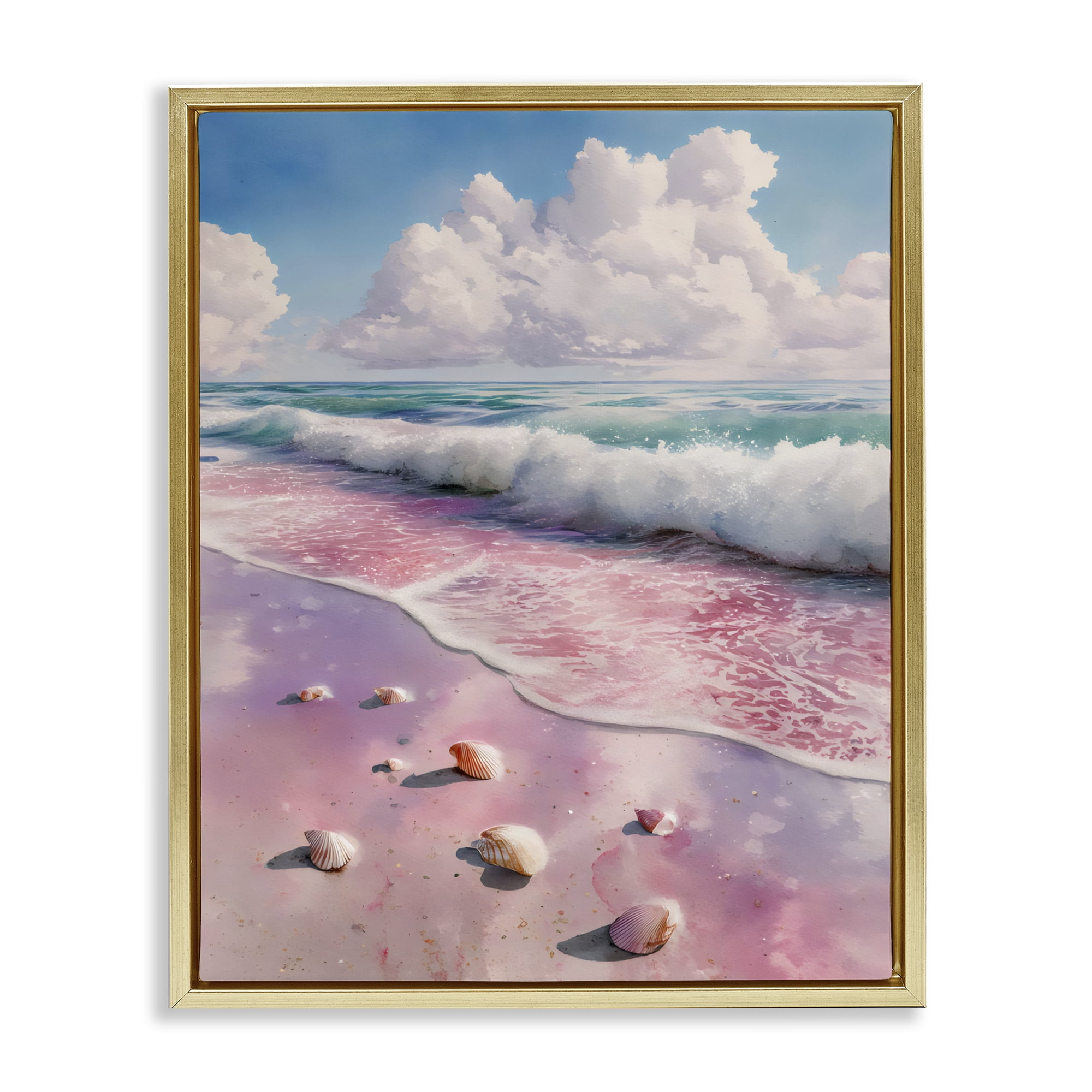 Stupell Industries Pink Sands with Scattered Shells Gold Framed Floater Canvas Wall Art, design by Franklyn Gregory