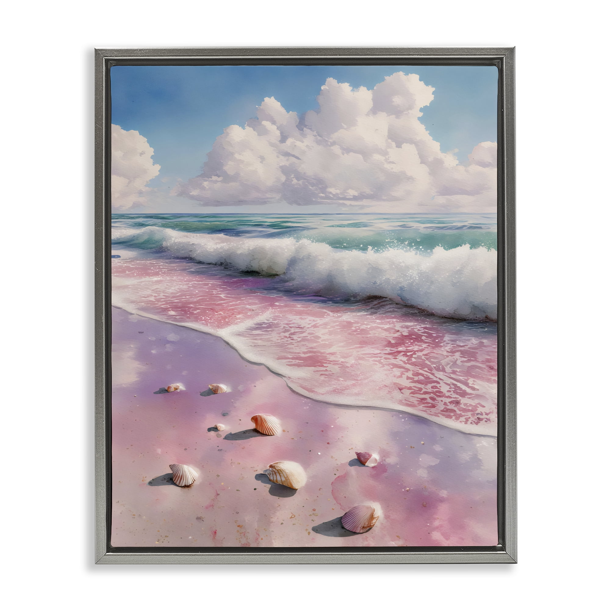 Stupell Industries Pink Sands with Scattered Shells Gray Framed Floater Canvas Wall Art, design by Franklyn Gregory