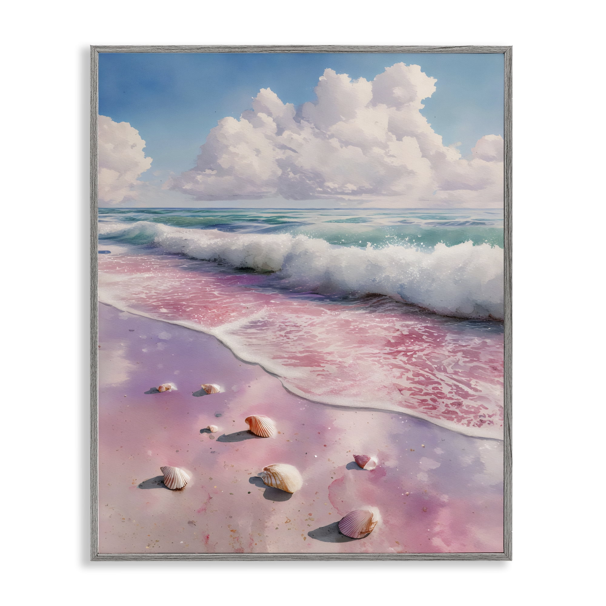 Stupell Industries Pink Sands with Scattered Shells Gray Framed Giclee Art, design by Franklyn Gregory