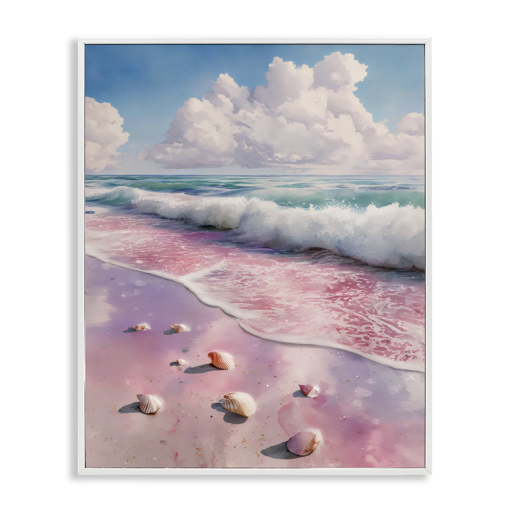Stupell Industries Pink Sands with Scattered Shells White Framed Giclee Art, design by Franklyn Gregory