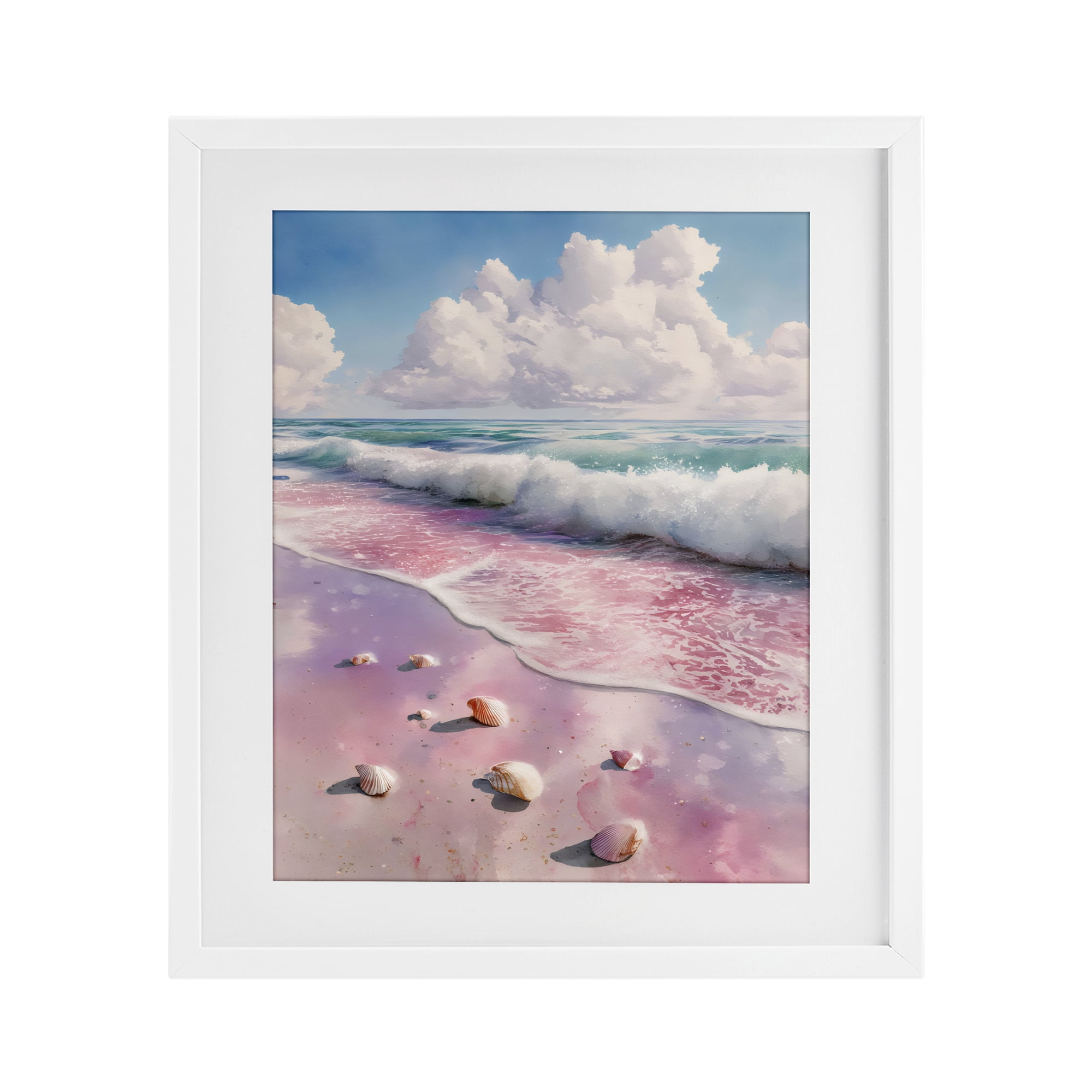 Stupell Industries Pink Sands with Scattered Shells White Framed Print Under Glass, design by Franklyn Gregory