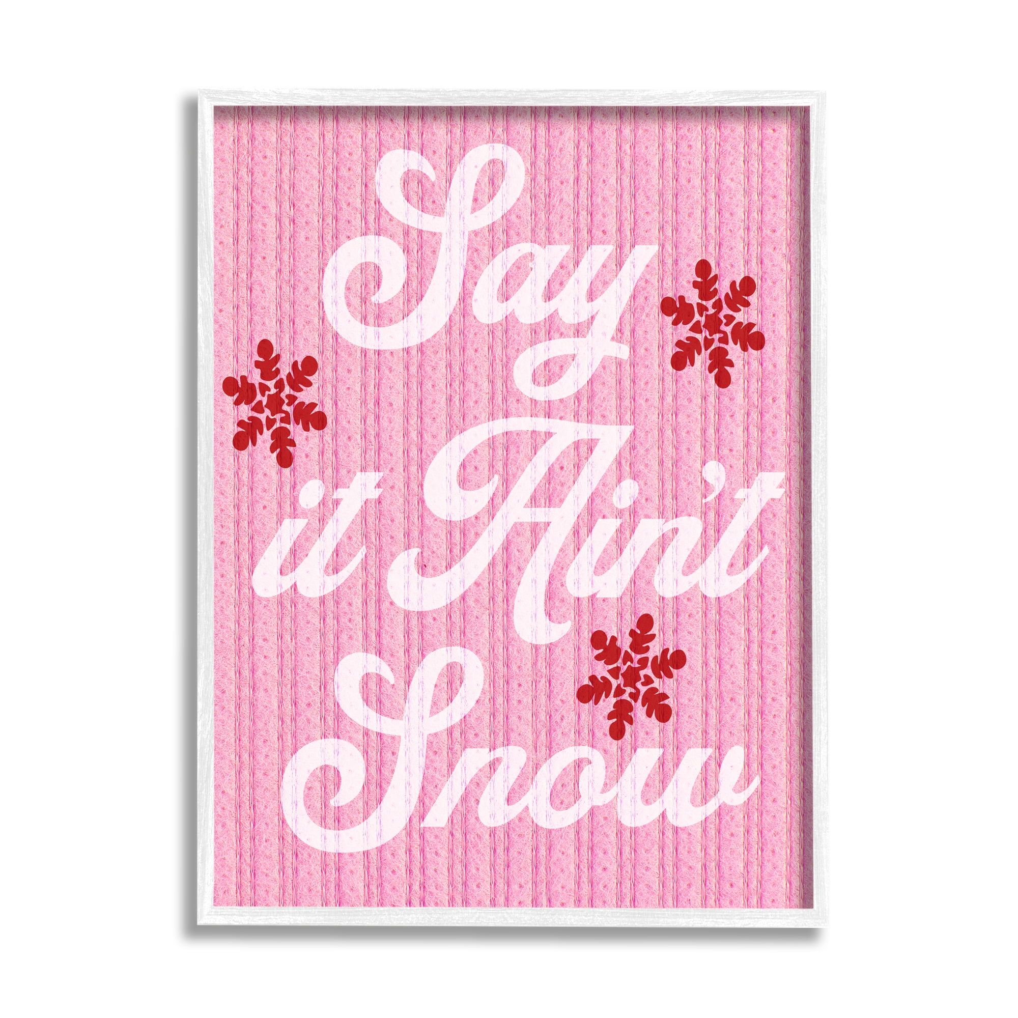 Stupell Industries Pink Say It Ain't Snow Holiday Painting White Framed Art Print Wall Art, 16 x 20