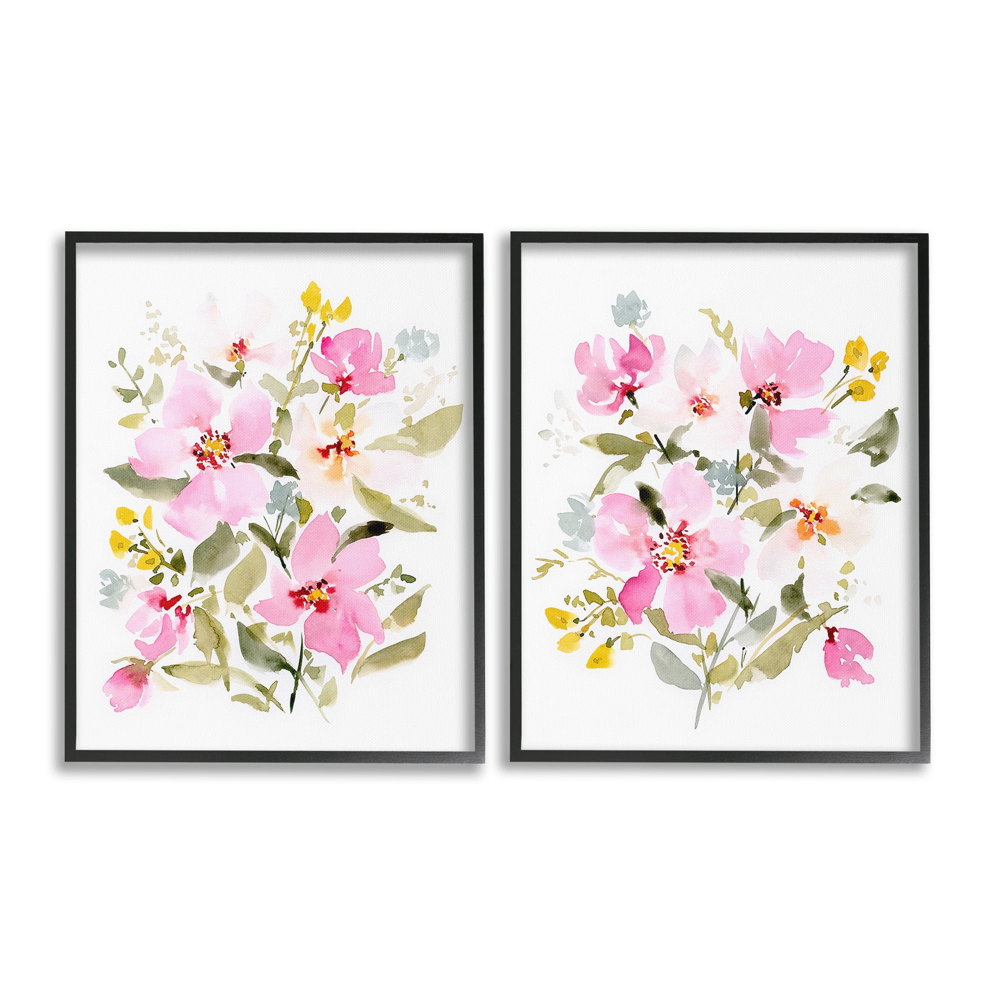 Stupell Industries Pink Scattered Blooms Botanical & Floral Painting Black Framed Art Print Wall Art, 24 x 30, Set of 2