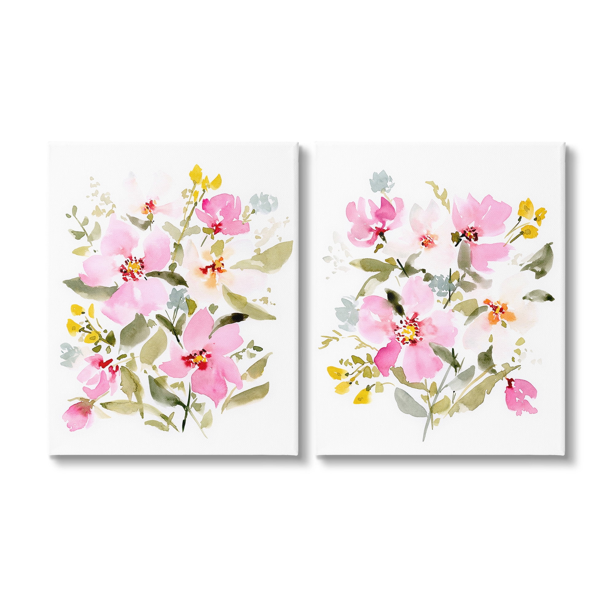 Stupell Industries Pink Scattered Blooms Botanical & Floral Painting Gallery Wrapped Canvas Art Print Wall Art, 24 x 30, Set of 2